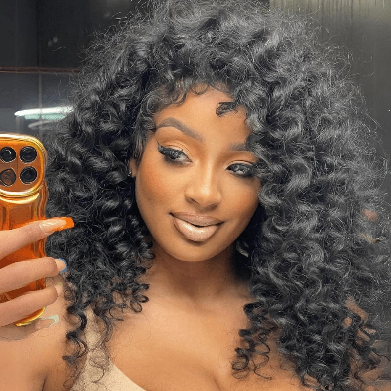 Geeta Full Resilient Curly Glueless Wig Human Hair 13x4 Lace Front Wig Pre Plucked 250% Density