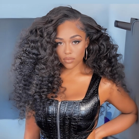 Geeta Full Resilient Curly Glueless Wig Human Hair 13x4 Lace Front Wig Pre Plucked 250% Density