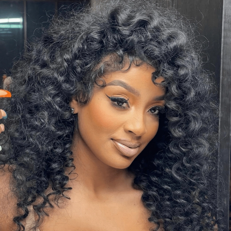 Geeta Full Resilient Curly Glueless Wig Human Hair 13x4 Lace Front Wig Pre Plucked 250% Density