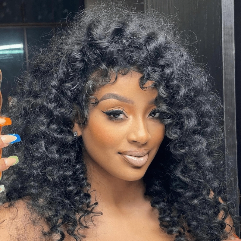 Geeta Full Resilient Curly Glueless Wig Human Hair 13x4 Lace Front Wig Pre Plucked 250% Density