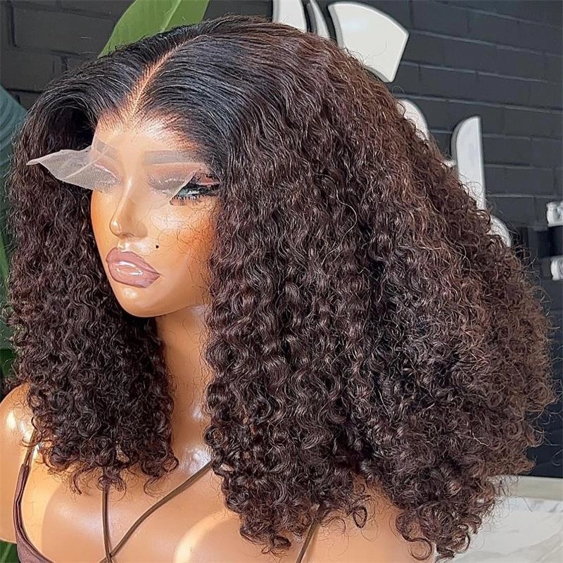 Geeta Glueless Wig Curly Human Hair 13x4 Lace Frontal Curly Wave Bob Wig Pre Plucked Natural Hairline