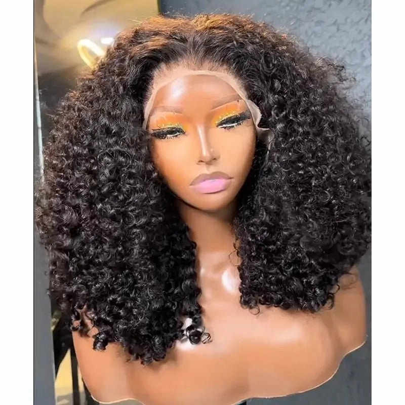 Geeta Glueless Wig Curly Human Hair 13x4 Lace Frontal Curly Wave Bob Wig Pre Plucked Natural Hairline