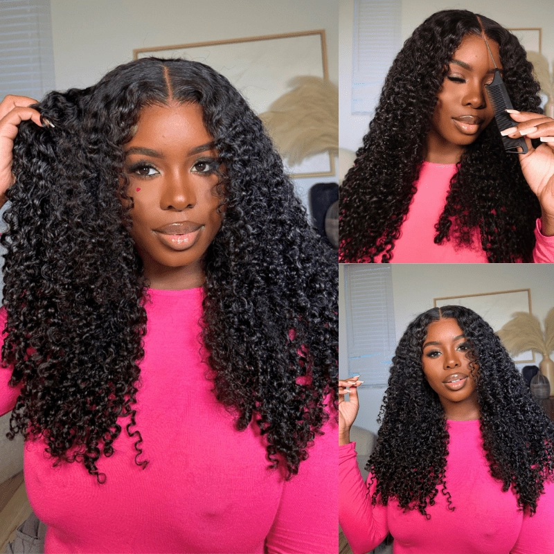 Geeta Glueless Wig Fluffy Kinky Curly 7x5 Pre Cut Lace Front Wigs Pre Plucked Natural Hairline 180% Density