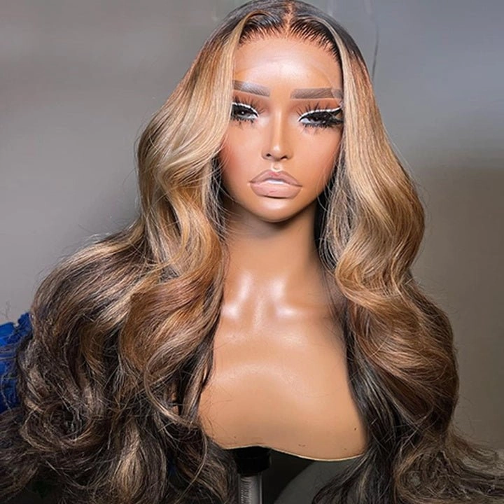 Geeta Highlight Blonde Body Wave Lace Front Ombre Light Blonde Color HD Lace Human Hair Wigs