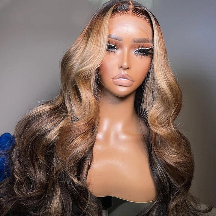 Geeta Highlight Blonde Body Wave Lace Front Ombre Light Blonde Color HD Lace Human Hair Wigs