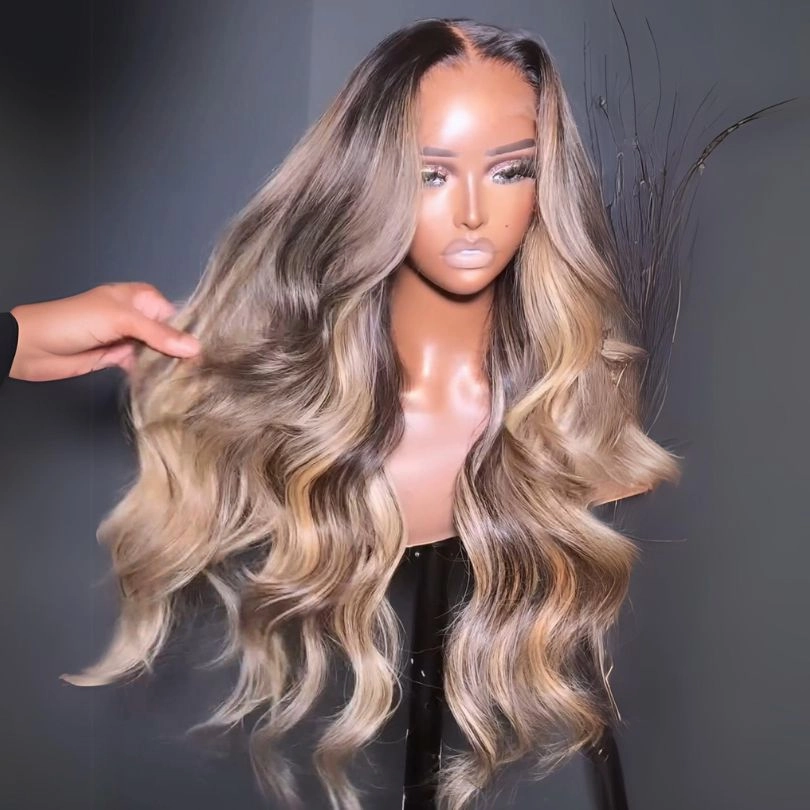 Geeta Highlight Blonde With Black Root Colored Wig 13X4 Lace Front Wig Human Hair Transparent Wig Pre Plucked