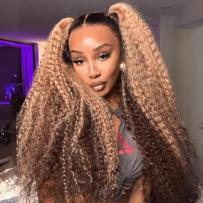 Geeta Honey Blonde Highlight Curly 13x4 Lace Front Human Hair Wigs Colored Glueless Wigs