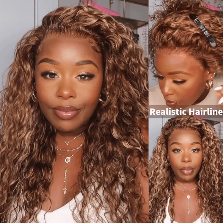 Geeta Honey Blonde Highlight Water Wave 13x4 Lace Front / 6x4 Pre Cut Lace Human Hair HD Lace Wig For Women