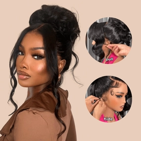 Geeta Invisi Strap Face Framing 360 Transparent HD Lace Frontal Body Wave Snug Fit All Sizes Human Hair Wigs