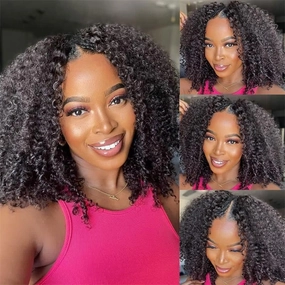 Geeta Kinky Curly V Part Wig Beginner Friendly No Glue Invisi Drawstring Human Hair Wig