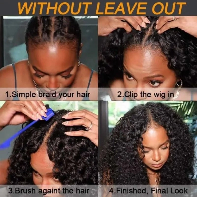 Geeta Kinky Curly V Part Wig Beginner Friendly No Glue Invisi Drawstring Human Hair Wig