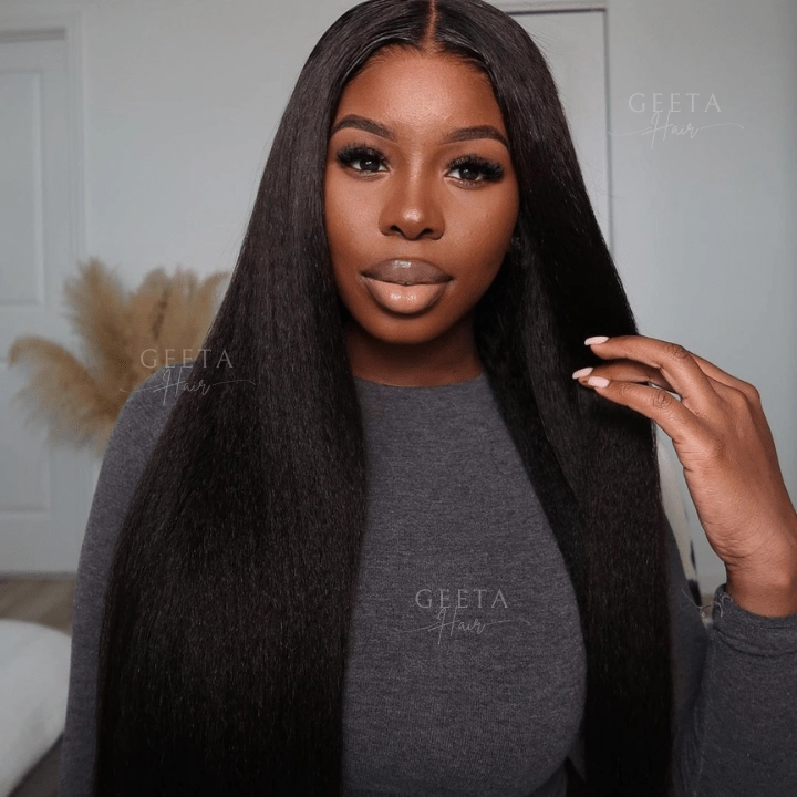 Geeta Kinky Straight Wig HD Lace Crystal Clear Lace Human Hair Wigs With Pre Plucked Natural Hairline