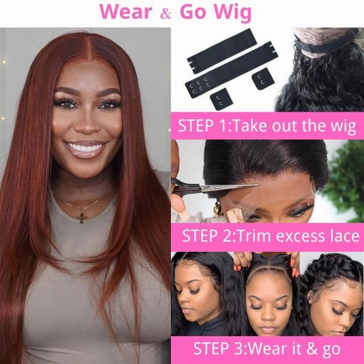 Geeta Layered Straight 13x4/4x4 Reddish Brown Lace Frontal Wig HD Transparent Human Hair Wigs Auburn Colored Wig