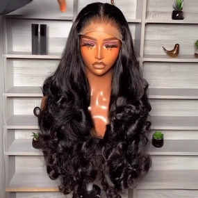 Geeta Luxury 300% Density Raw Glueless Wig Bouncy Wave 13x4 Lace Front Human Hair Wigs For Women