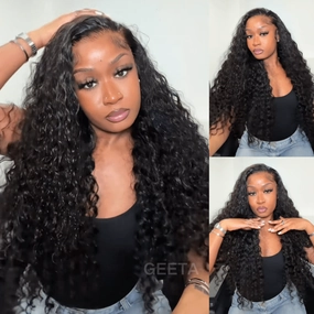 Geeta Natural Crimps Curls Loose Deep Wave HD Lace Frontal Glueless Wig Flash Sale