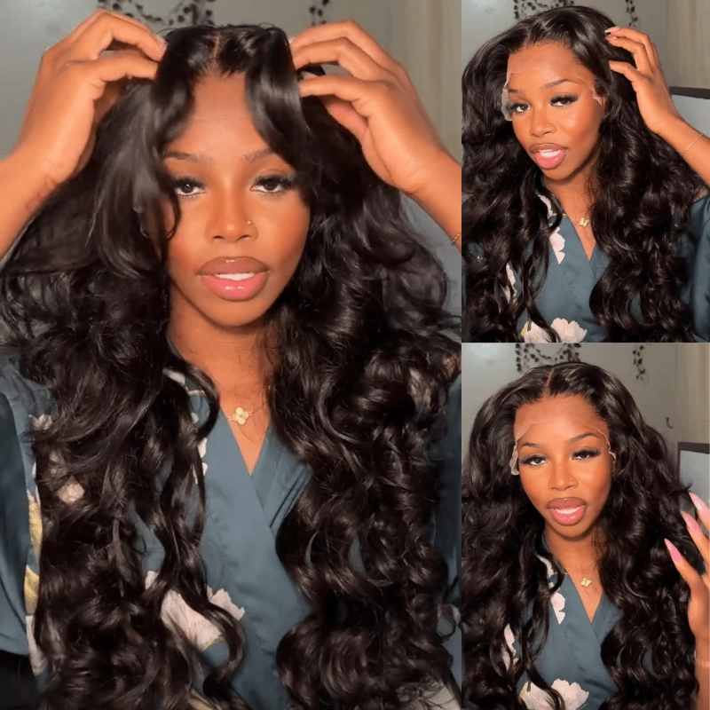 Geeta Pre-Cut HD Lace Put On And Go Glueless Wig 13x4 Loose Body Wave Lace Front Wigs with Curtain Bangs 180% Density