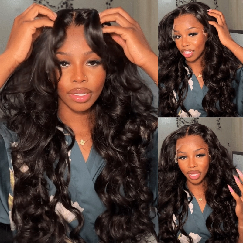 Geeta Pre-Cut HD Lace Put On And Go Glueless Wig 13x4 Loose Body Wave Lace Front Wigs with Curtain Bangs 180% Density