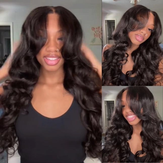 Geeta Pre-Cut HD Lace Put On And Go Glueless Wig 13x4 Loose Body Wave Lace Front Wigs with Curtain Bangs 180% Density