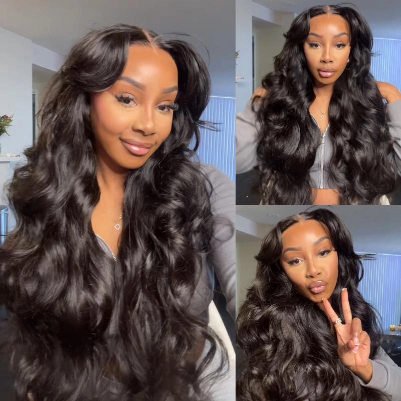 Geeta Pre-Cut HD Lace Put On And Go Glueless Wig 13x4 Loose Body Wave Lace Front Wigs with Curtain Bangs 180% Density