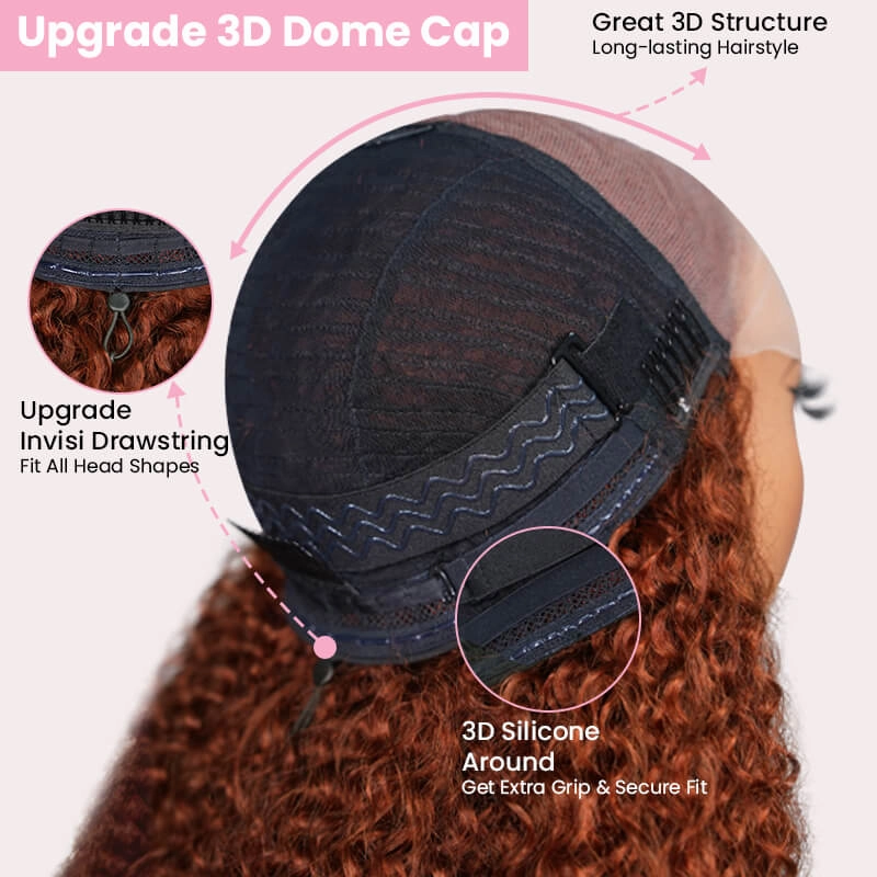 Geeta Reddish Brown 13x4 Lace Frontal Glueless Kinky Curly Invisi Drawstring Put On And Go Colored Wig