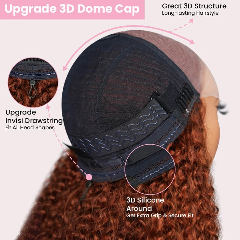 Geeta Reddish Brown 13x4 Lace Frontal Glueless Kinky Curly Invisi Drawstring Put On And Go Colored Wig