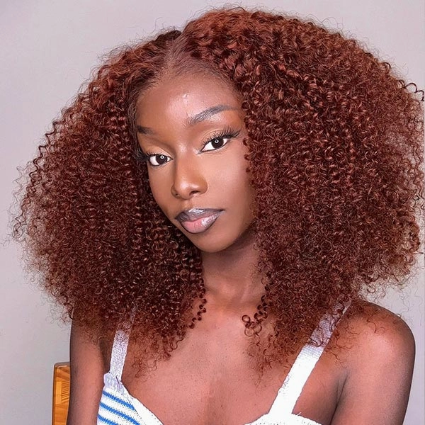 Geeta Reddish Brown 13x4 Lace Frontal Glueless Kinky Curly Invisi Drawstring Put On And Go Colored Wig