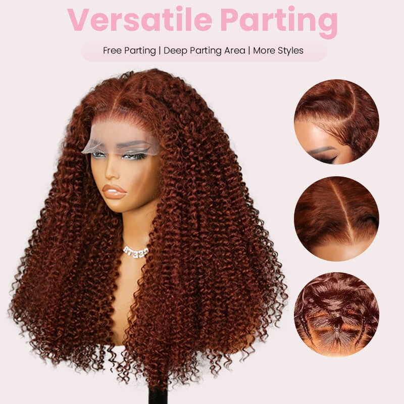 Geeta Reddish Brown 13x4 Lace Frontal Glueless Kinky Curly Invisi Drawstring Put On And Go Colored Wig