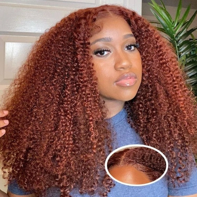 Geeta Reddish Brown 13x4 Lace Frontal Glueless Kinky Curly Invisi Drawstring Put On And Go Colored Wig