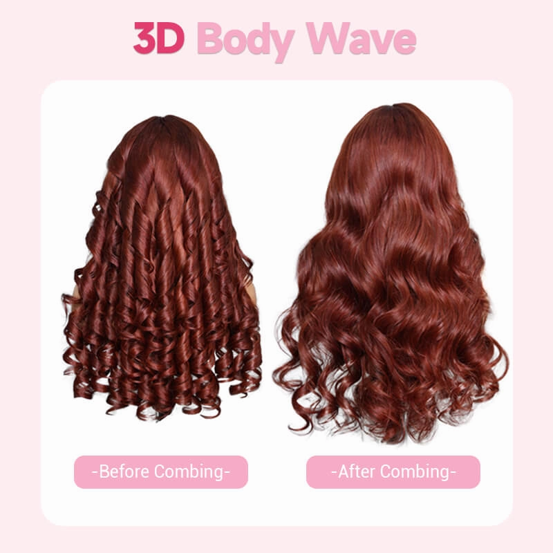 Geeta Reddish Brown Color 3D Body Wave 13x4 Lace Front Wig Put on and Go Invisi Drawstring Wig