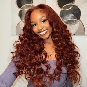 Geeta Reddish Brown Color 3D Body Wave 13x4 Lace Front Wig Put on and Go Invisi Drawstring Wig