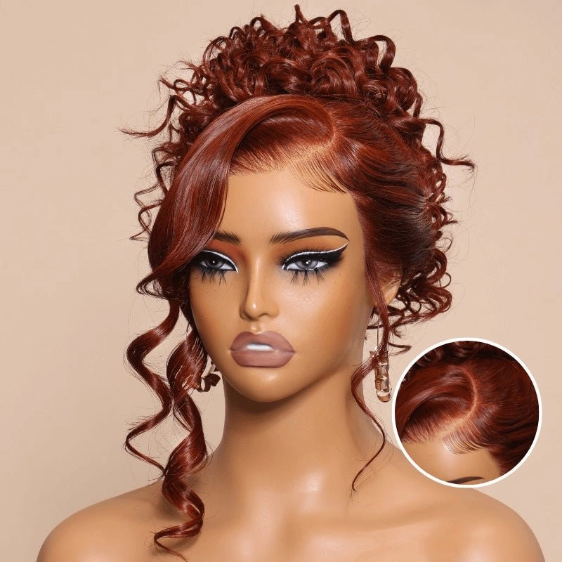 Geeta Reddish Brown Color 3D Body Wave 13x4 Lace Front Wig Put on and Go Invisi Drawstring Wig