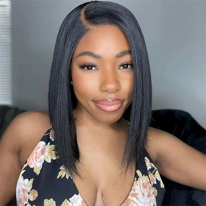 Geeta Short Straight Human Hair Wigs Glueless C-shaped Side Part Bob Wigs Flash Sale