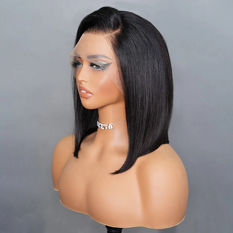 Geeta Short Straight Human Hair Wigs Glueless C-shaped Side Part Bob Wigs Flash Sale