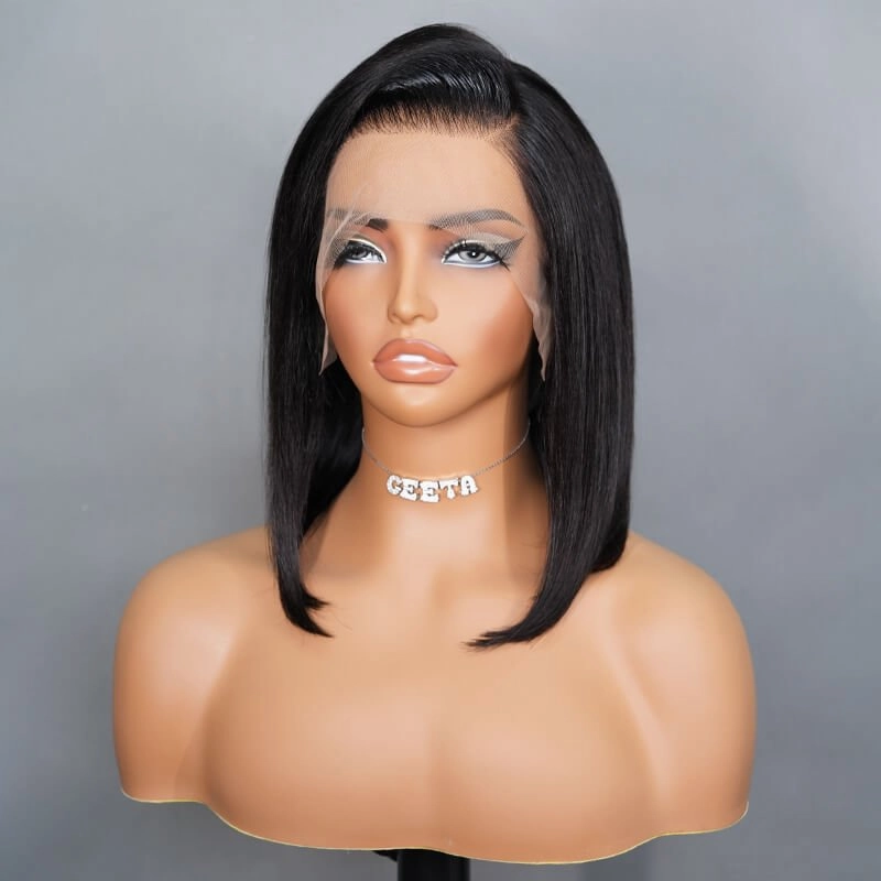 Geeta Short Straight Human Hair Wigs Glueless C-shaped Side Part Bob Wigs Flash Sale
