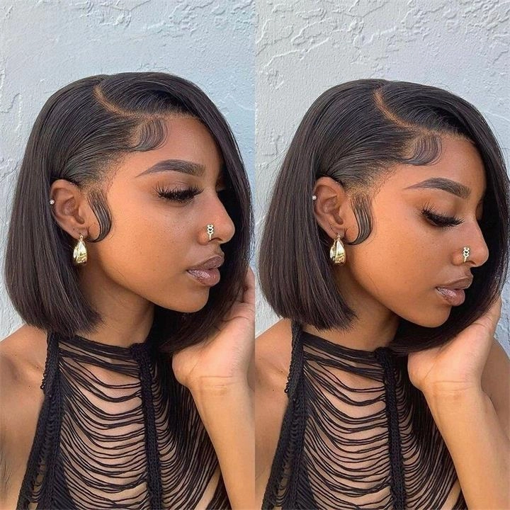Geeta Short Straight Human Hair Wigs Glueless C-shaped Side Part Bob Wigs Flash Sale