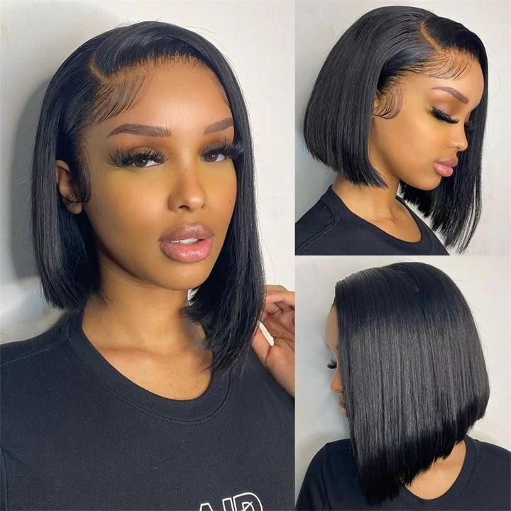 Geeta Short Straight Human Hair Wigs Glueless C-shaped Side Part Bob Wigs Flash Sale