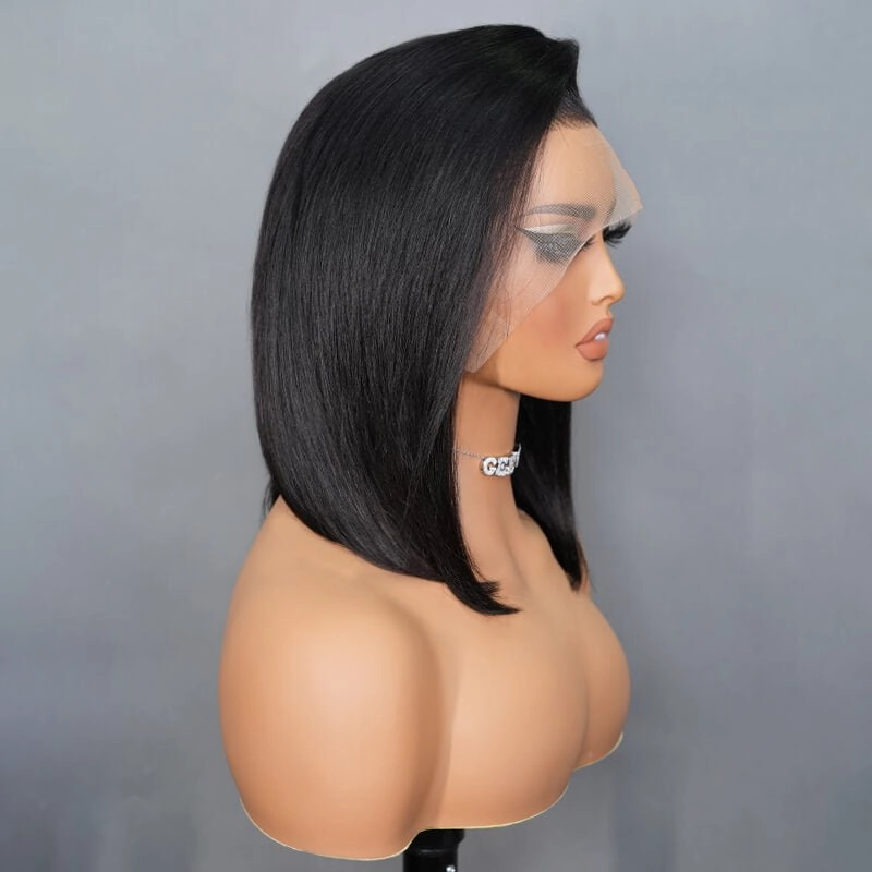 Geeta Short Straight Human Hair Wigs Glueless C-shaped Side Part Bob Wigs Flash Sale