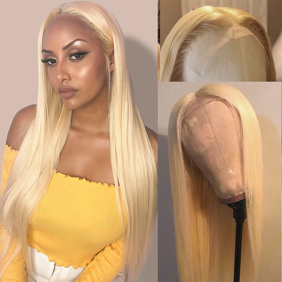 Geeta Straight Hair 613 Blonde Frontal Wig 13x4 HD Lace Front Human Hair Wigs Pre Plucked Hairline
