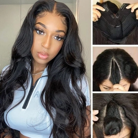 Geeta Thin V Part Wig Body Wave Human Hair Wigs Invisi Drawstring Beginner-friendly