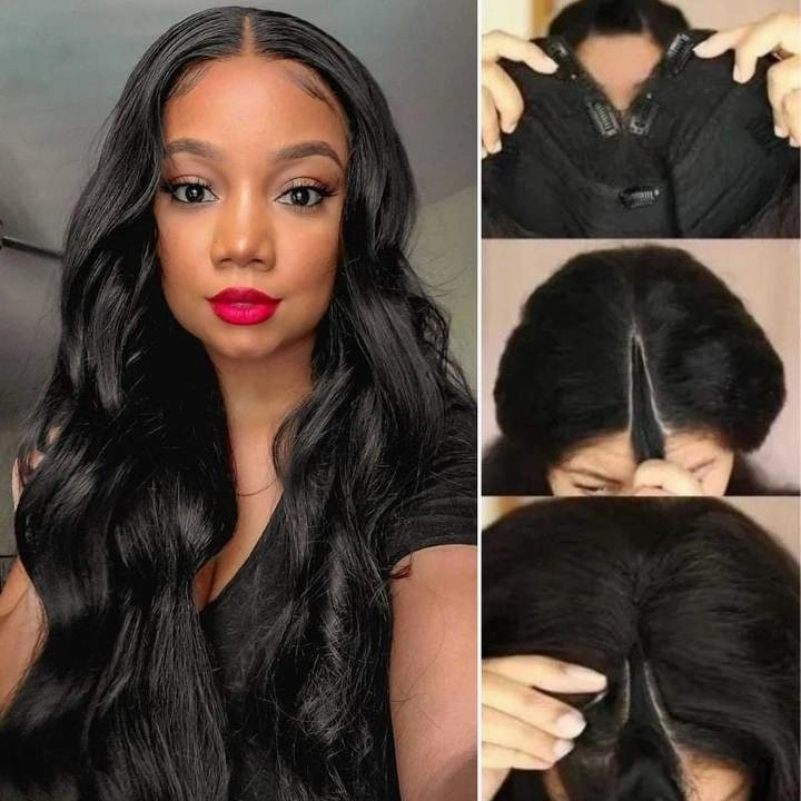 Geeta Thin V Part Wig Body Wave Human Hair Wigs Invisi Drawstring Beginner-friendly