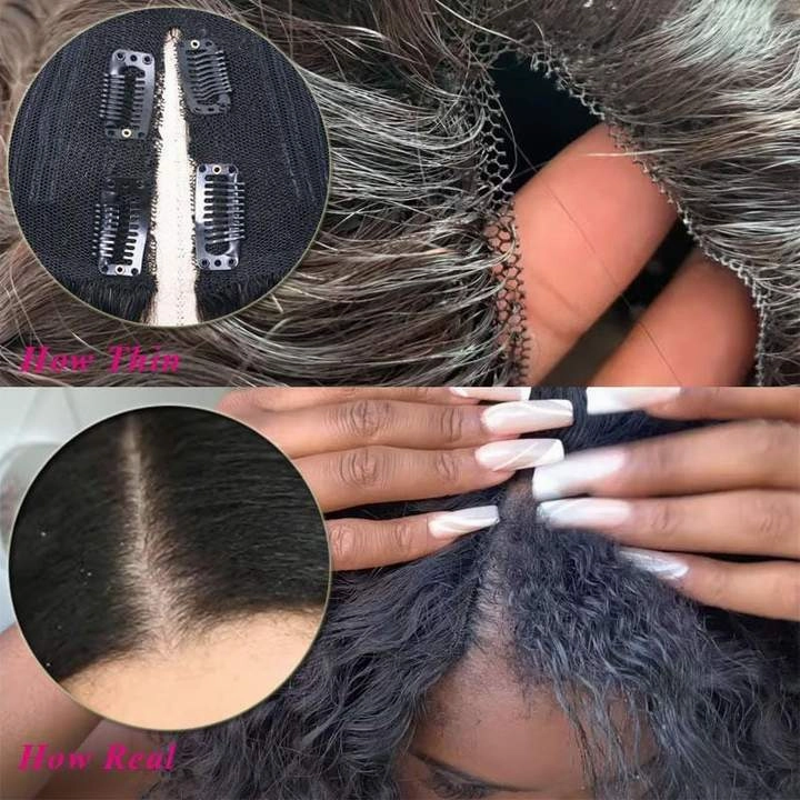 Geeta Thin V Part Wig Body Wave Human Hair Wigs Invisi Drawstring Beginner-friendly