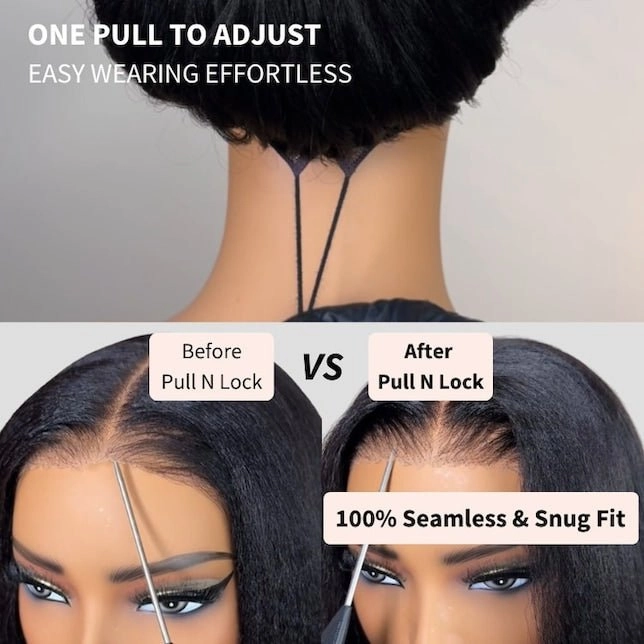 Geeta Yaki Straight 7x5 Glueless Lace Invisible Knots Put On and Go Invisi Drawstring Human Hair Wigs