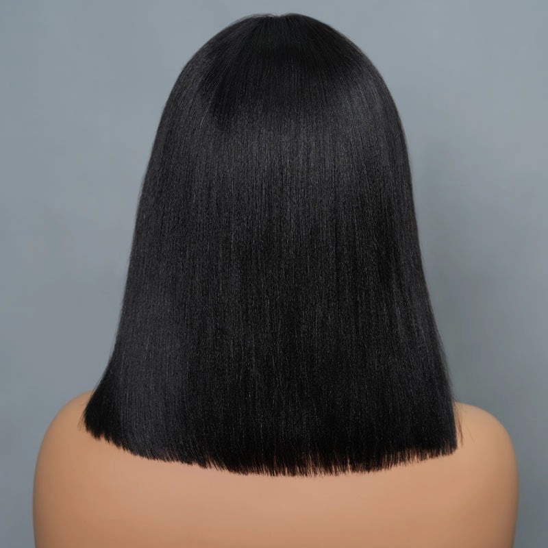 Geeta Yaki Straight Short Bob Wig With Bangs 2x4 Lace Part Glueless Put On And Go Wig Flash Sale