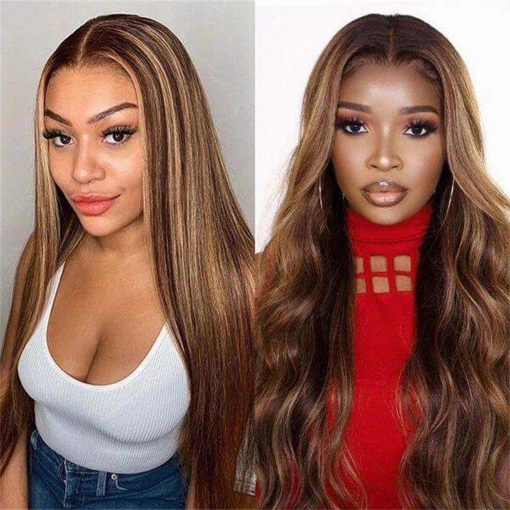 GeetaHair Highlight P4/27 Straight/Body Wave Human Hair 3 Bundles With 4x4 Lace Closure 100% Human Hair Extension Weaves