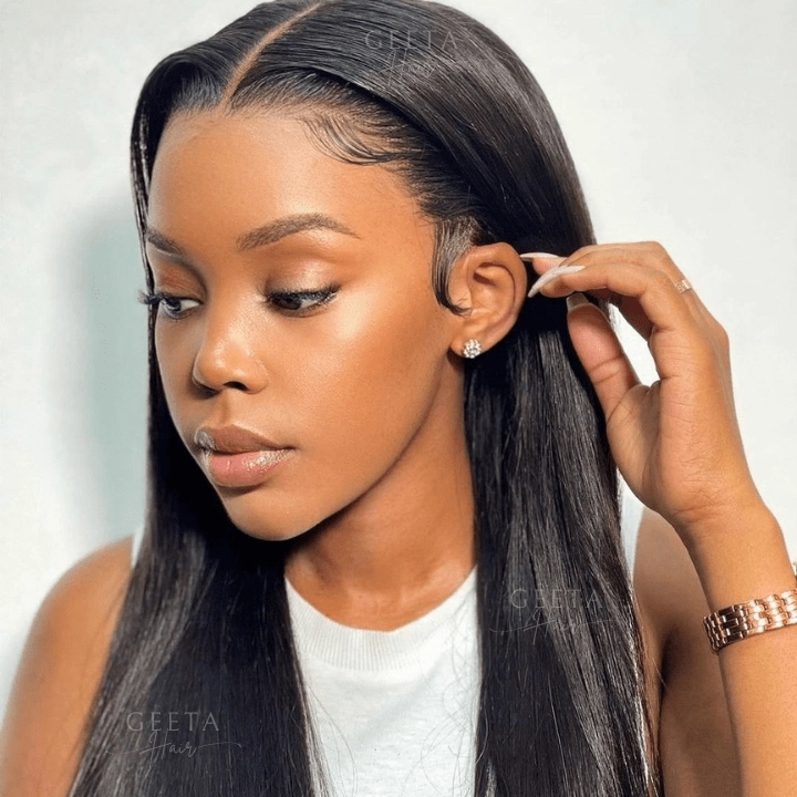 Geetahair Upgrade HD Lace Straight Wig Crystal Clear Lace Human Hair Wigs With Pre Plucked Natural Hairline