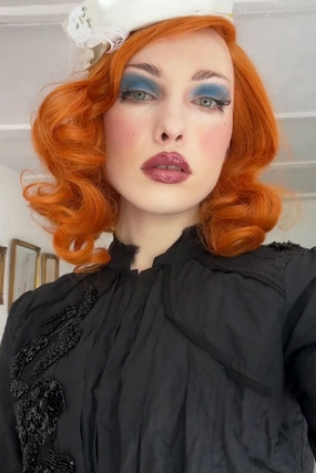 Ginger lacefront wig, pinup/vintage style, mid length with finger waves: Flora
