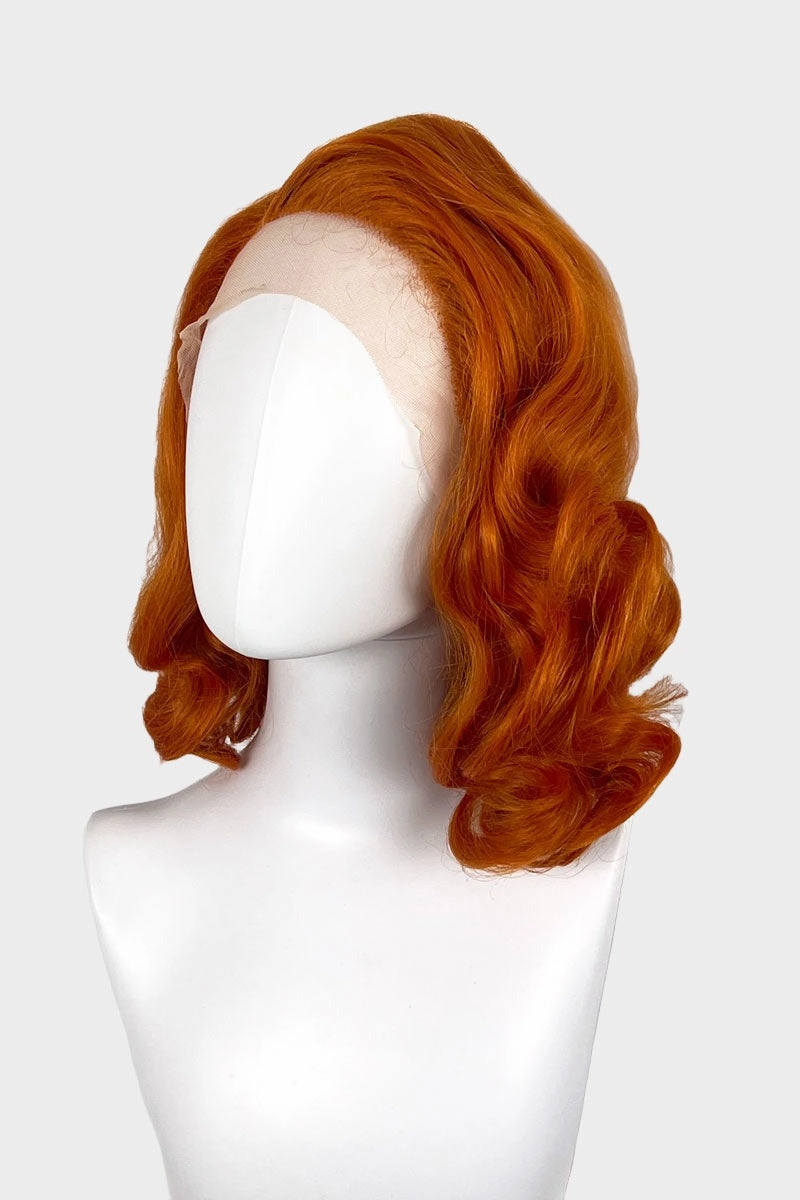 Ginger lacefront wig, pinup/vintage style, mid length with finger waves: Flora