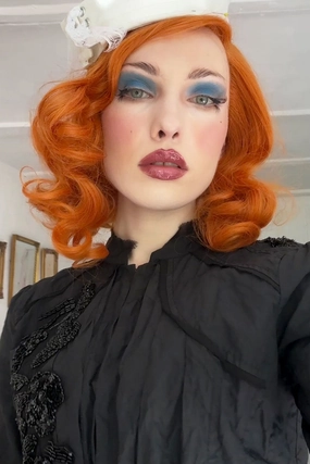 Ginger lacefront wig, pinup/vintage style, mid length with finger waves: Flora