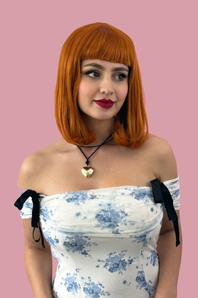 Ginger long bob wig with a short retro style fringe: Bonnie