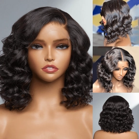 Glueless 13x4/6x4.5 Shoulder Loose Wave Pre Cut HD Transaparent Lace Human Hair Wigs Wear & Go Pre Plucked Hairline Bob Wigs-Geeta Hair